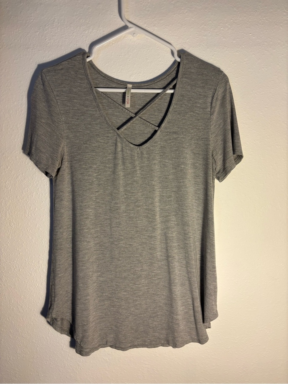Women's Gray Crisscross V-Neck Tunic Top